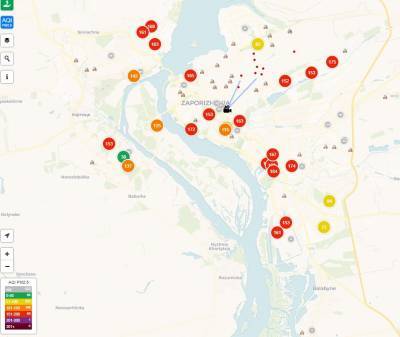 Украина - В Запорожье повышенный уровень загрязнения воздуха: карта - inform.zp.ua - Запорожье