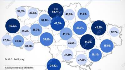 Карта вакцинации: ситуация в областях Украины на 17 января - ru.slovoidilo.ua - Украина - Covid-19